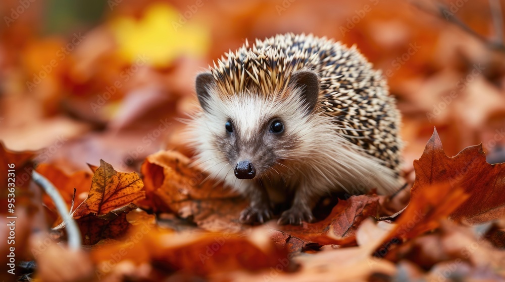 Autumn Fallen Leaves with Cute Hedgehog Autumn Fallen Leaves with Cute Hedgehog
