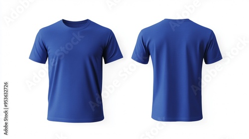 Blank blue short sleeve t-shirt mockup on white background