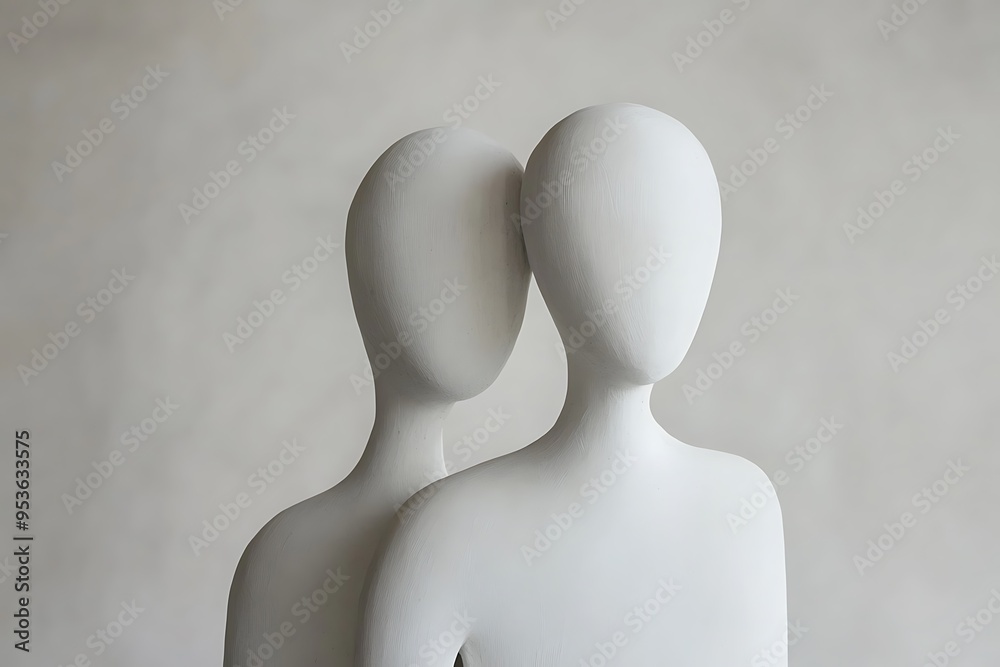 Serene Minimalist Acrylic Figures Embracing Elegance in Soft Grey Background Serene Minimalist Acrylic Figures Embracing Elegance in Soft Grey Background