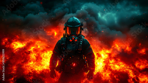 A firefighter in full gear ...