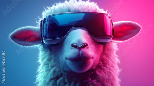 A fluffy white sheep with b...