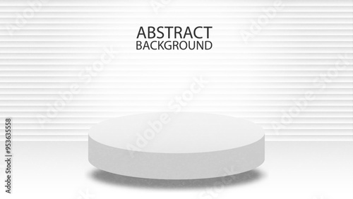 White Cylinder Pedestal Podium with Horizontal Lines Pattern Clean Wall Background, 3d Minimal Display for Product Presentation Banner Design, Stage for Showcase.