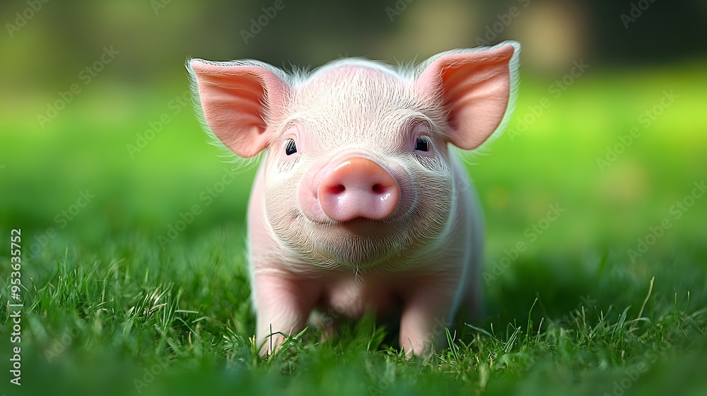 Adorable Baby Pig in Grassy Field Looking Curious and Playful Adorable Baby Pig in Grassy Field Looking Curious and Playful