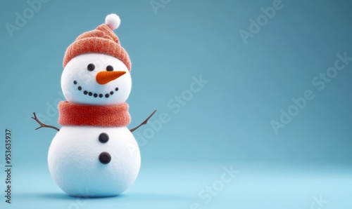 Happy jolly snowman on blue background 