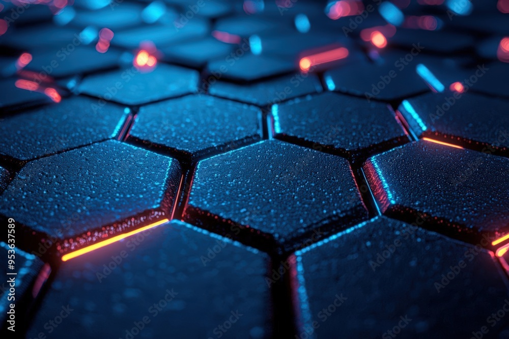 Futuristic Hexagonal Pattern with Blue and Red LED Lighting