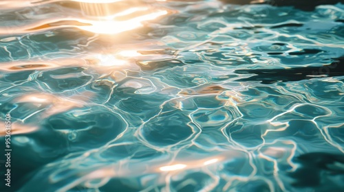 Sunlight Reflections on Aqua Blue Water Surface, Abstract Background