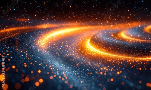 Vibrant Abstract Galaxy with Orange and Blue Glowing Particles