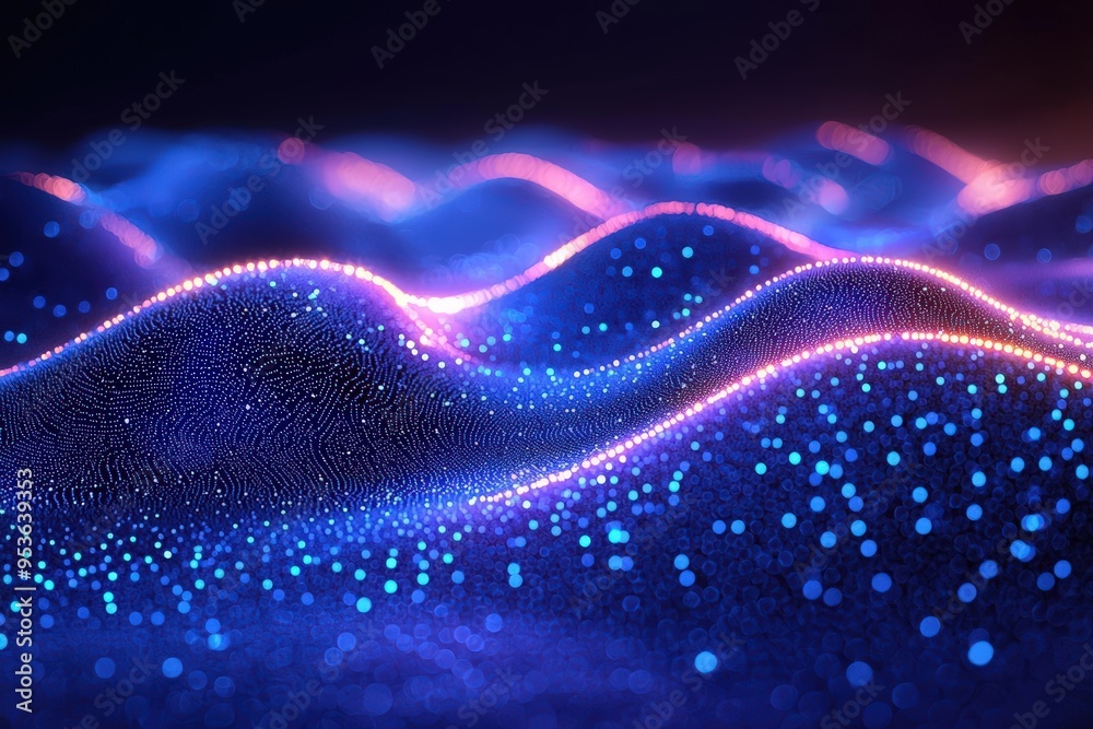 Abstract Digital Landscape with Neon Blue and Purple Lights Abstract Digital Landscape with Neon Blue and Purple Lights