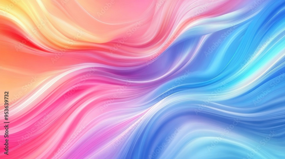 An abstract, multicolored background with flowing waves transitioning from pink to blue, ideal for vibrant and creative designs.