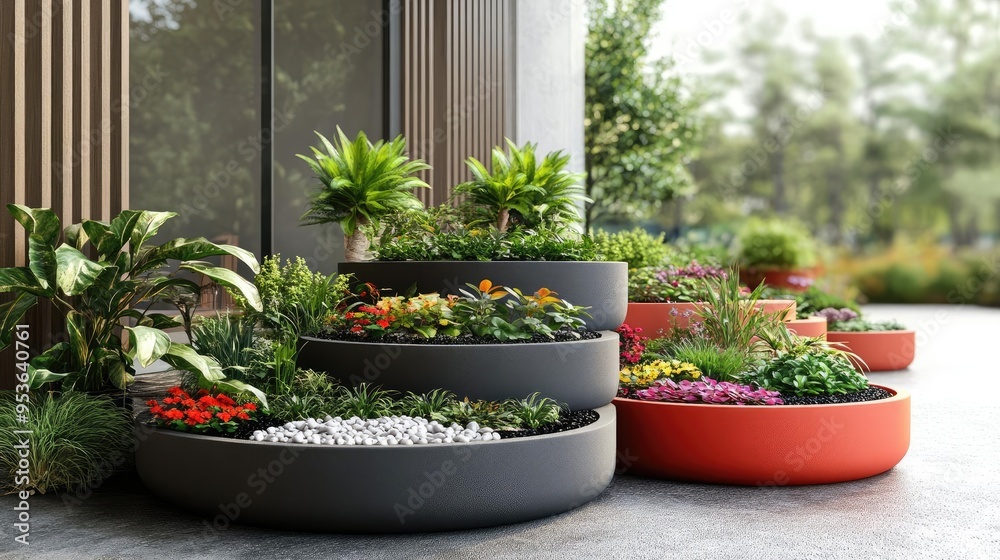 Modular planter set, stackable with different shapes for a customizable ...