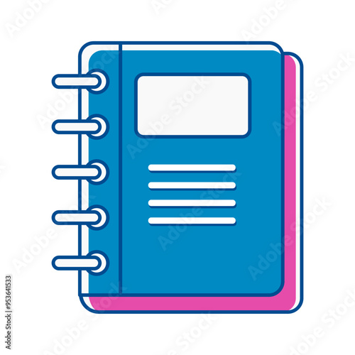 Flat Style Blue Notebook Icon with Spiral Binding and Blank Label 