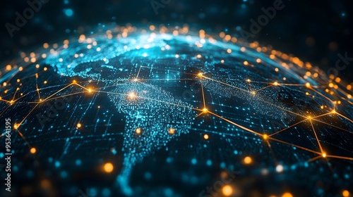 Digital Economy: A digital network overlaying a globe, representing the rise of the digital economy and its global impact.