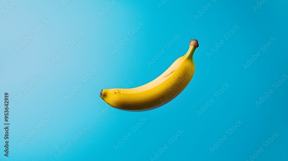 Levitating Banana in Vibrant Blue Surreal Backdrop Levitating Banana in Vibrant Blue Surreal Backdrop