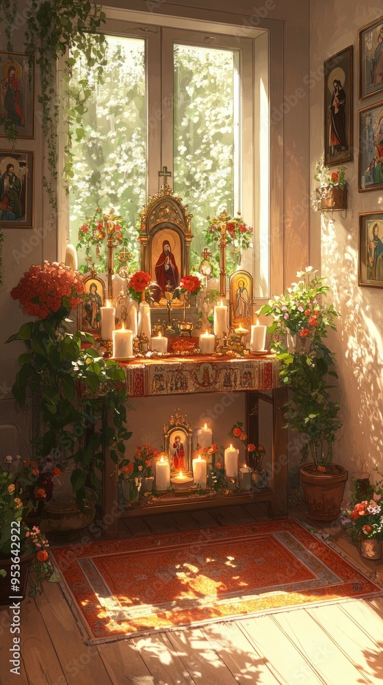 Icons Home Altar Eastern Orthodox Christianity Religion Spiritual Symbol Icons Home Altar Eastern Orthodox Christianity Religion Spiritual Symbol