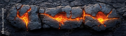 Volcanic rock letters, with jagged edges and glowing lava veins, geological theme, 3D typography photo