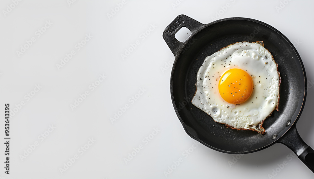 fried egg in a frying pan on white background fried egg in a frying pan on white background
