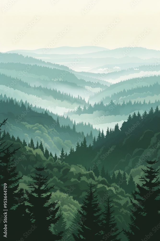 Fototapeta premium minimalist illustration of the ardennes, liege city, belgium, green forest colors, travel print --ar 2:3 Job ID: 972025bc-2dd6-4dc6-bada-c33d8d2db183