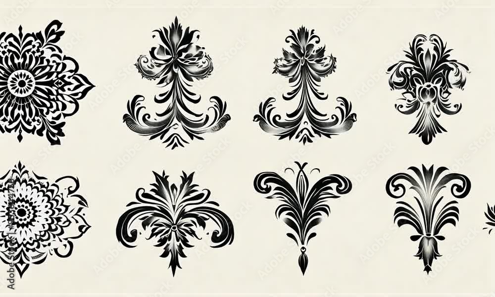 Floral Patterns Set in Black and White