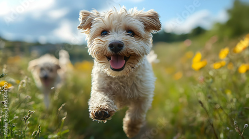 A Happy Dog Running Through...