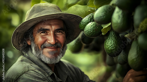 A happy farmer in an avocad...