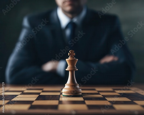 Manager at a chessboard, with low-risk and high-risk moves at a critical point in the game, strategy, decision, risk, business photo