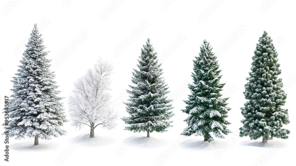 Collection of christmas Trees with Snow isolated on white background Collection of christmas Trees with Snow isolated on white background