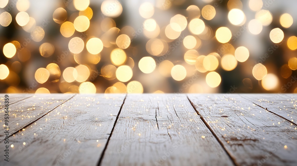 Christmas background with empty white wooden table over bokeh lights. Christmas background with empty white wooden table over bokeh lights.