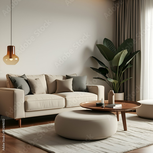 Modern living room interior - 3d render