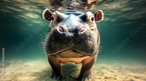 A hippopotamus underwater, ...