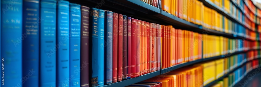 Fototapeta premium Close-up of vibrant books displayed on a curved surface. Generative Ai