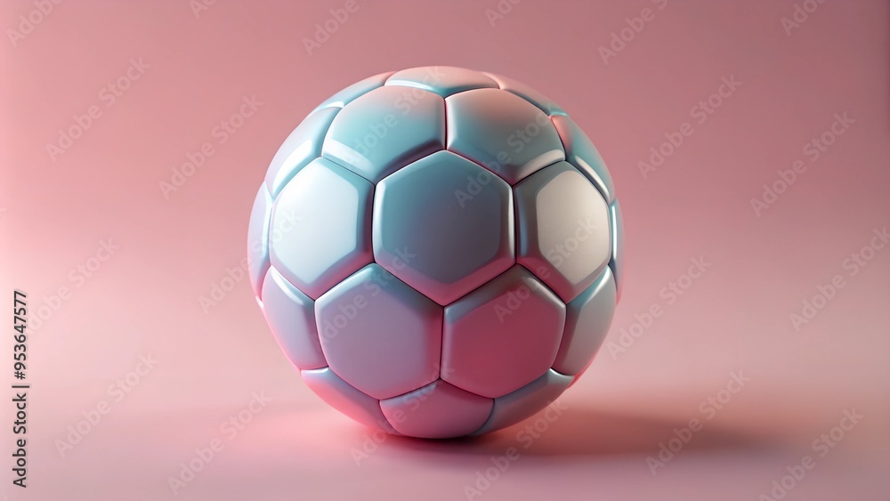 Fototapeta premium Minimalistic 3D render of a soccer ball with a soft pastel pink background. The clean, modern design emphasizes simplicity and style, perfect for sports themes and digital artwork.