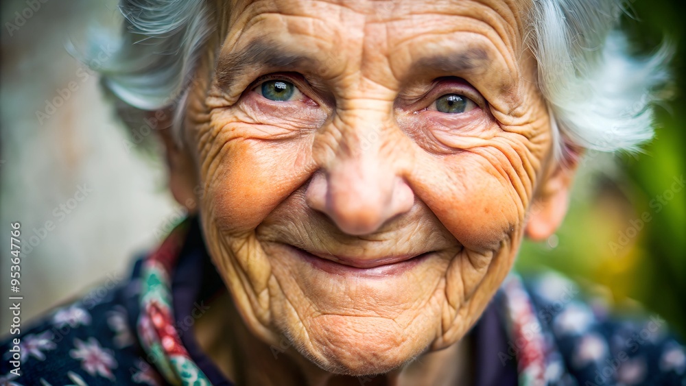 Close-up portrait of a smiling elderly woman with expressive eyes, showcasing the beauty of age and life experience. A testament to wisdom and joy in the later stages of life. Close-up portrait of a smiling elderly woman with expressive eyes, showcasing the beauty of age and life experience. A testament to wisdom and joy in the later stages of life.