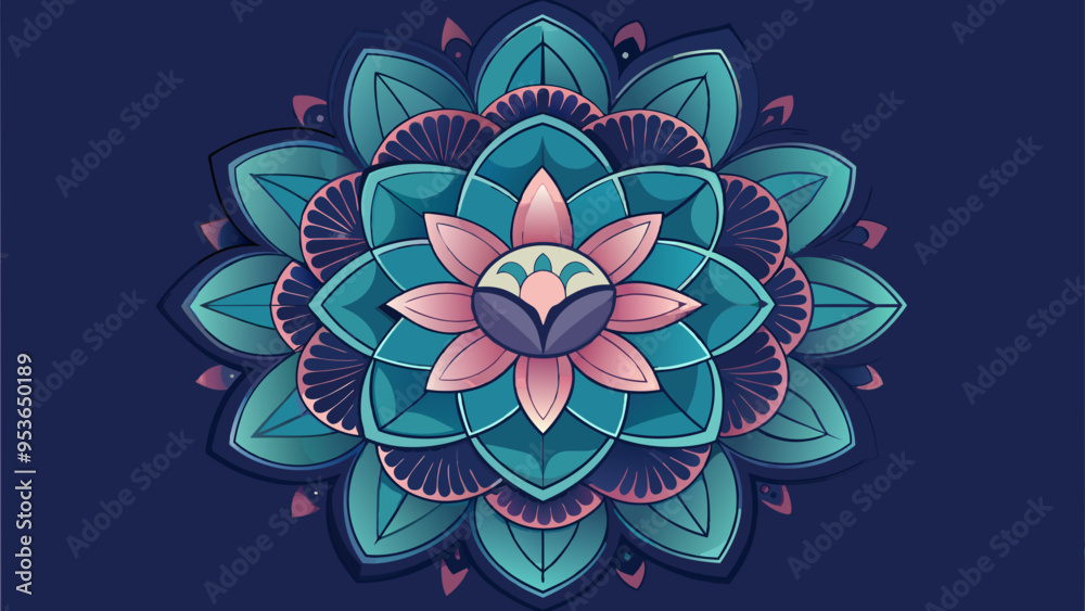 Mandala Tattoo Design with Lotus Flower in Teal and Pink on Dark Mandala Tattoo Design with Lotus Flower in Teal and Pink on Dark