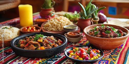 Delicious South American Food on Colorful Tablecloth