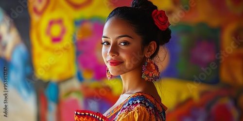 Portrait of a Beautiful Hispanic Woman in Traditional Clothing