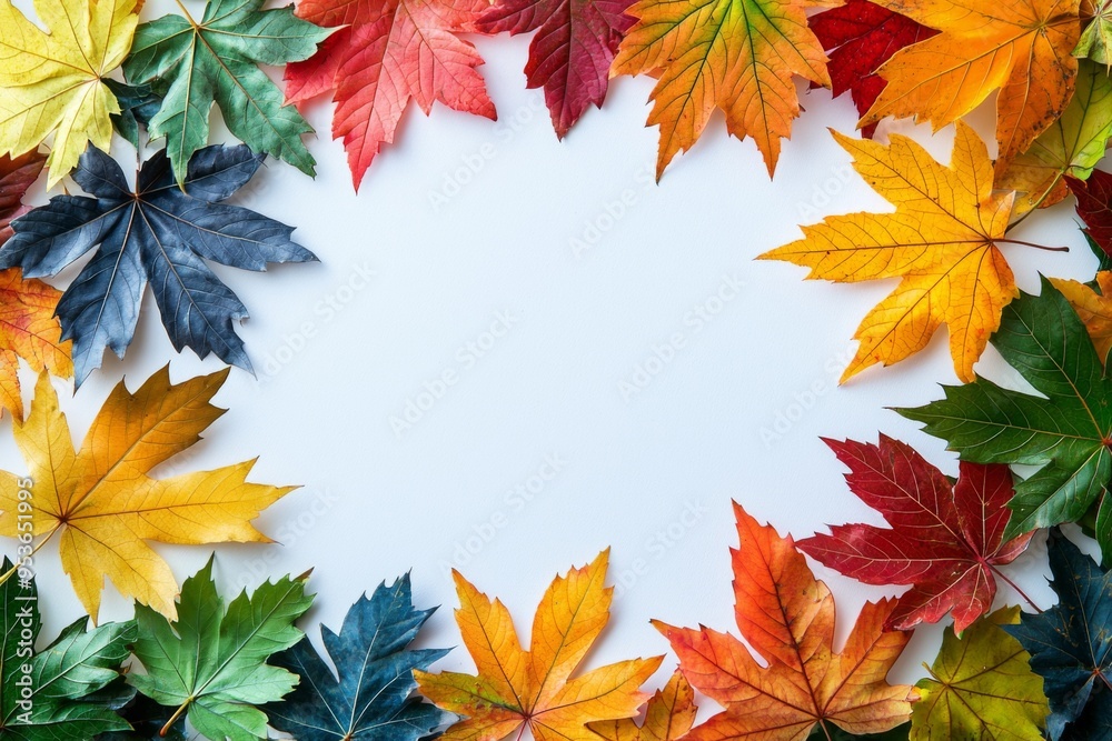 Autumn Maple Leaves Flat Lay White Background created with Generative AI