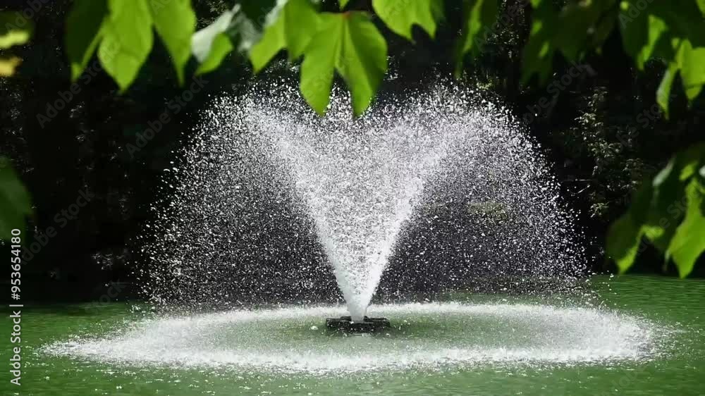 a fountain shoots out a stream of water in the middle of the lake