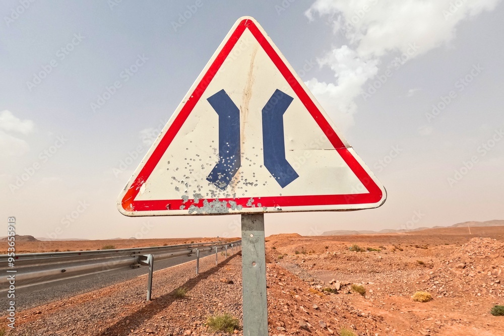 Fototapeta premium Triangle Narrow Road Traffic Sign