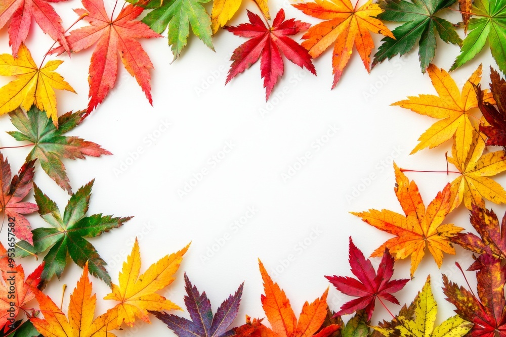 Autumn Maple Leaves Flat Lay White Background created with Generative AI Autumn Maple Leaves Flat Lay White Background created with Generative AI