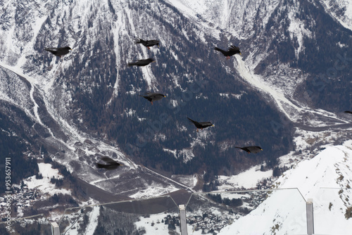 crows over a ski resort. drama sky. high resolution photo. photo