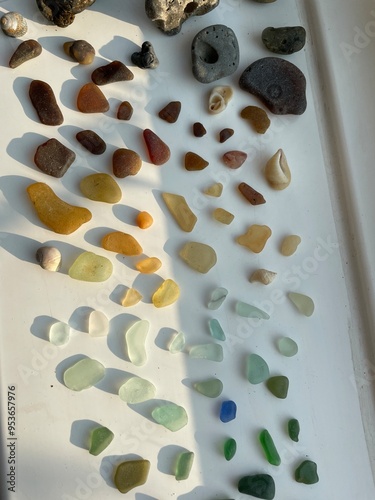 selection of sea glass and hagstones photo