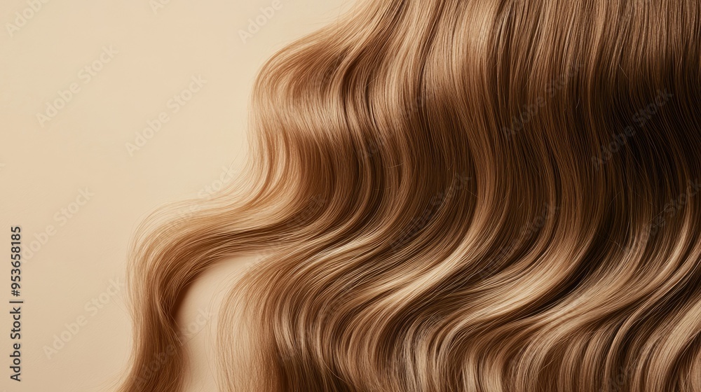 Lively, wavy hair cascading in natural waves against a neutral beige backdrop, emphasizing volume and vitality. Lively, wavy hair cascading in natural waves against a neutral beige backdrop, emphasizing volume and vitality.