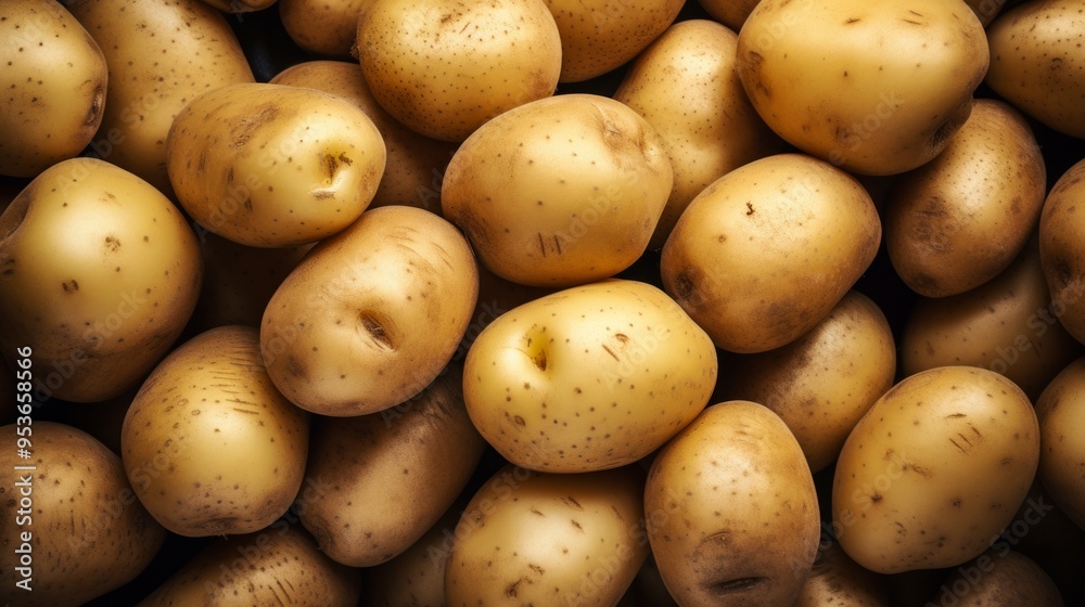 Pile of fresh potatoes on sale in vegetable stand display at supermarket show organic food. Neural network ai generated art Pile of fresh potatoes on sale in vegetable stand display at supermarket show organic food. Neural network ai generated art