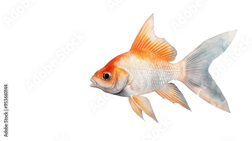 A vibrant goldfish swimming gracefully, showcasing vivid orange and white colors against a transparent background. photo