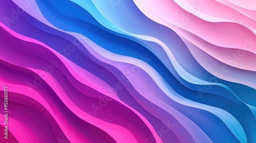 Multicolored abstract waves creating a gradient from pink to blue, with smooth transitions and vibrant tones, ideal for design.