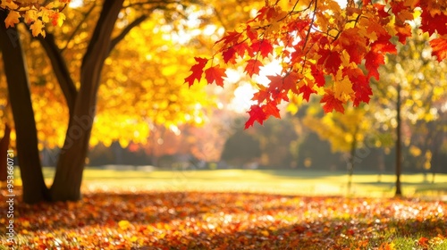 Beautiful yellow red and orange leaves in an autumn park 