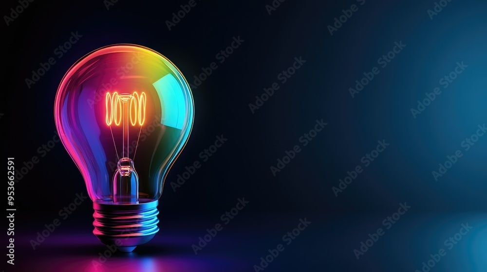 a colorful glowing idea bulb lamp, visualization of brainstorming and creative thinking a colorful glowing idea bulb lamp, visualization of brainstorming and creative thinking