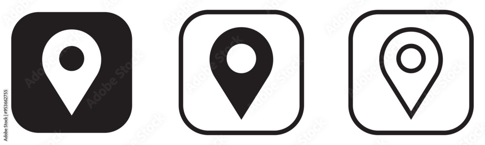 Location icon. fill and line location icon. Map pin. gps. place marker. GPS location symbol collection. Set of map pin location icons. Modern map markers. isolated on white. squire shape.