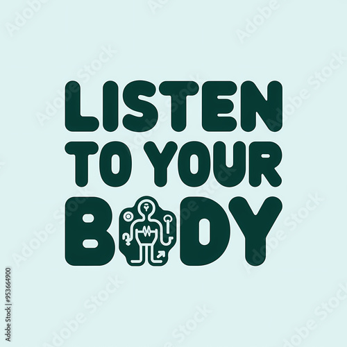 listen to your body,  motivation quote for daily positivity, lettering, typography, isolated on white background