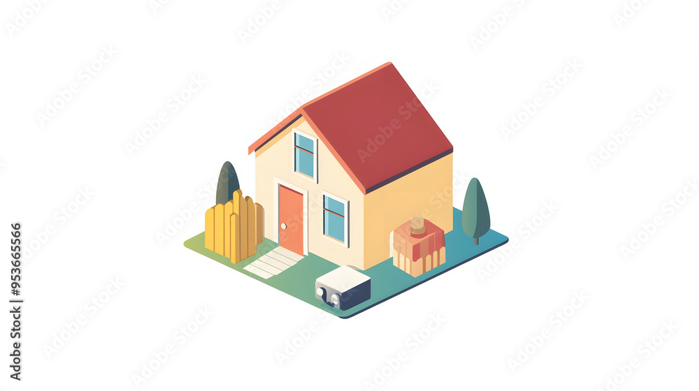 Small 3D residential house model on white background for sale Small 3D residential house model on white background for sale